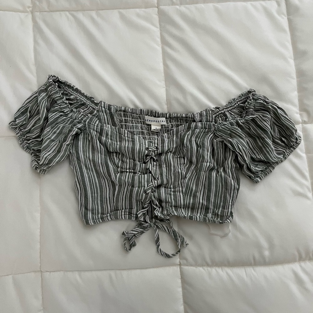 Aeropostale Striped Lace-up Crop-top